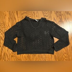 LNA Black Open Weave Cropped Hoodie Women's Sweater
